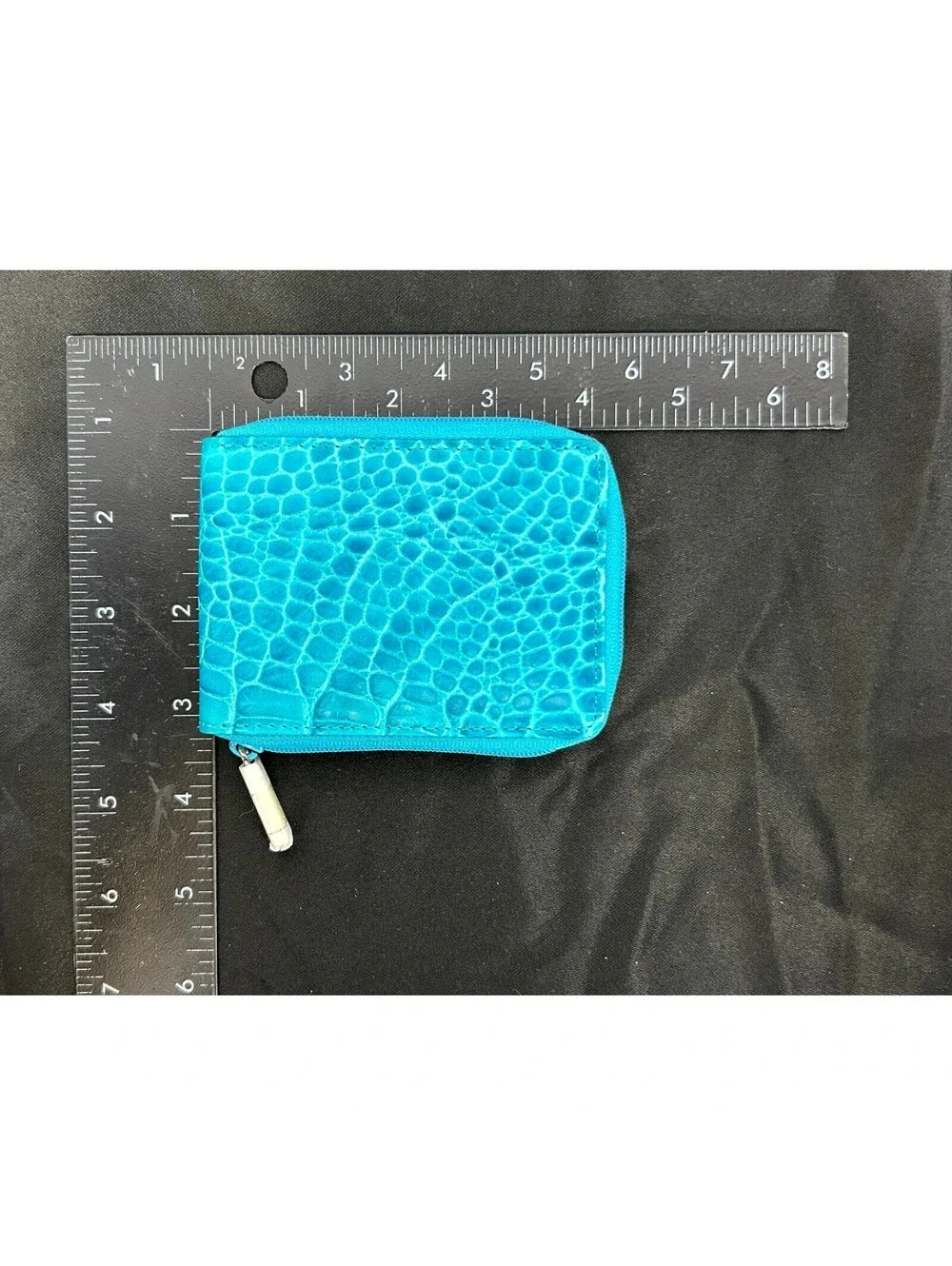 VTG Ralph Lauren Turquoise Croc Embossed Zip Around Coin Purse Wallet